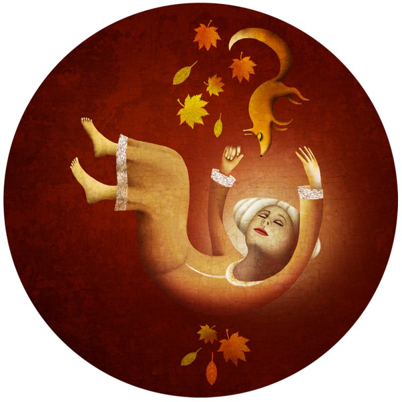 Tableau rond "L'automne"- impression unique sur bois par Anouchka Nowa – Série Quatre saisons