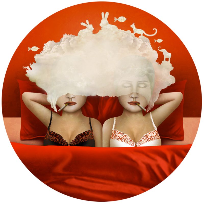 Œuvre réalisée sur commande – Tableau rond par Anouchka Nowa - "Smoke"