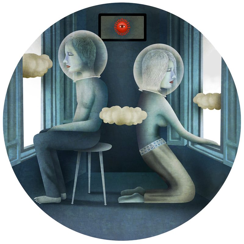 Tableau rond -impression unique sur bois par Anouchka Nowa – Collection Corona story