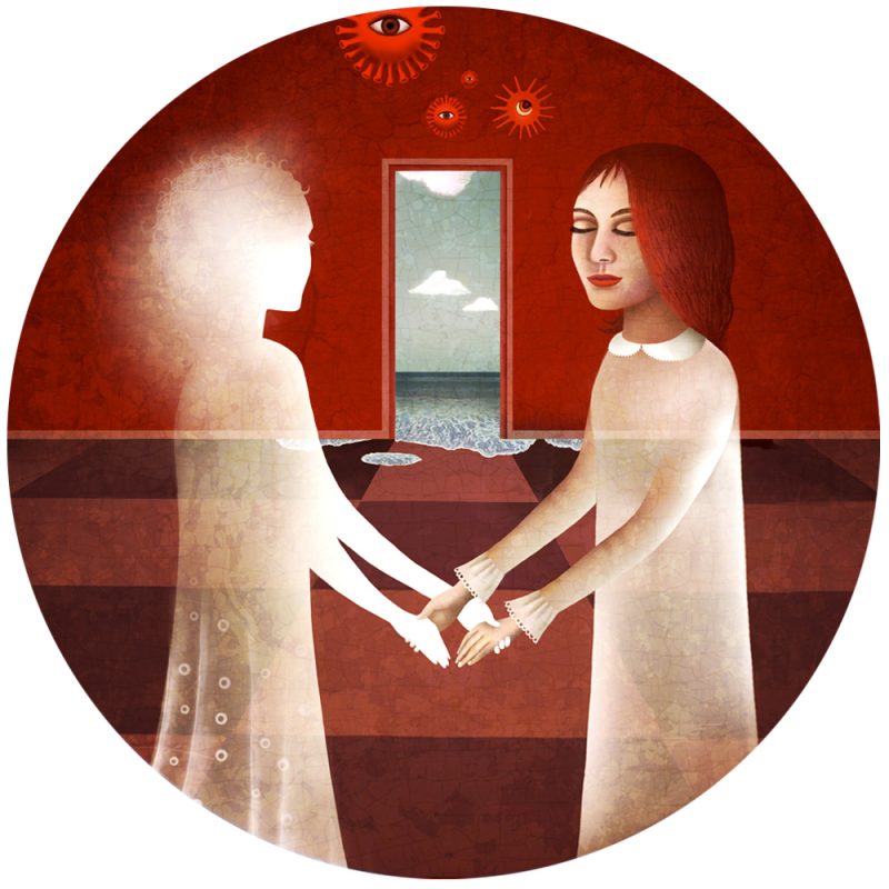 Tableau rond -impression unique sur bois par Anouchka Nowa – Collection Corona story
