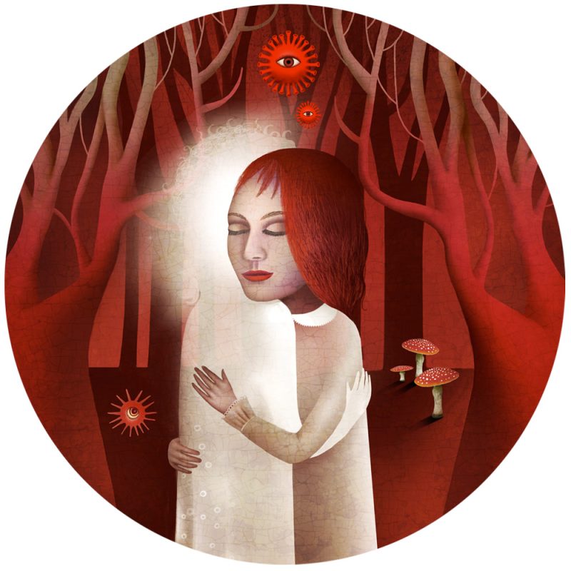 Tableau rond -impression unique sur bois par Anouchka Nowa – Collection Corona story