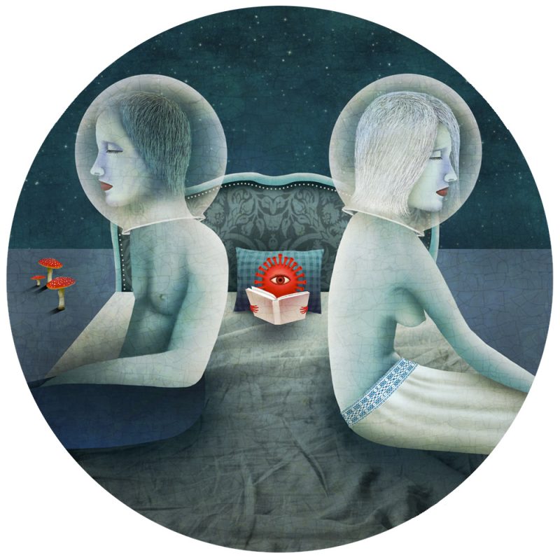 Tableau rond -impression unique sur bois par Anouchka Nowa – Collection Corona story