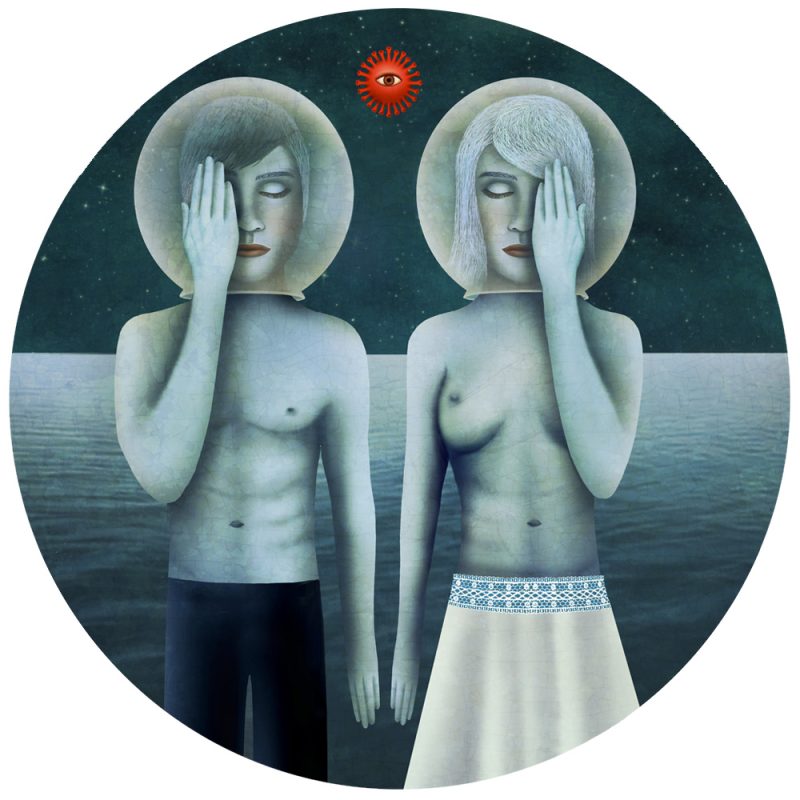Tableau rond -impression unique sur bois par Anouchka Nowa – Collection Corona story