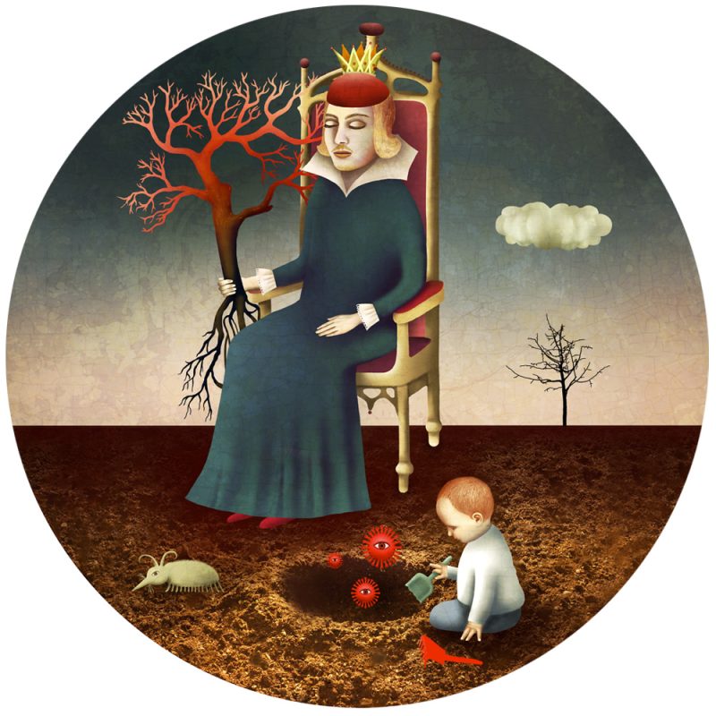 Tableau rond -impression unique sur bois par Anouchka Nowa – Collection Corona story