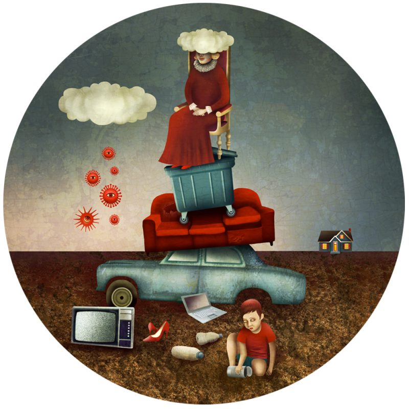 Tableau rond -impression unique sur bois par Anouchka Nowa – Collection Corona story