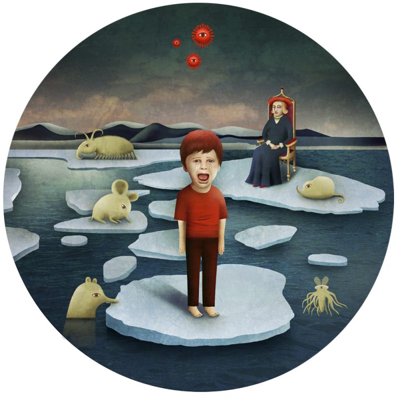 Tableau rond -impression unique sur bois par Anouchka Nowa – Collection Corona story