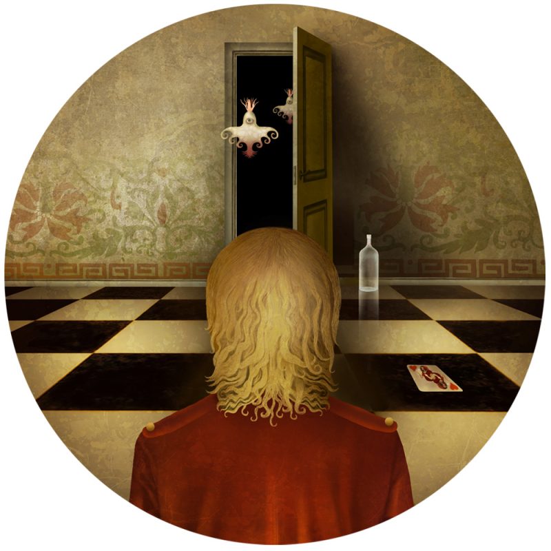 Œuvre réalisée sur commande – Tableau rond par Anouchka Nowa - Série "Le tueur à l'échiquier"