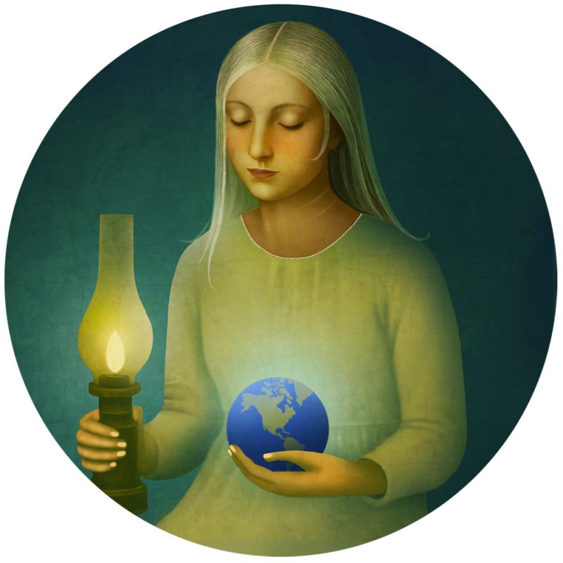 Tableau rond -impression unique sur bois par Anouchka Nowa – Collection Les illuminées