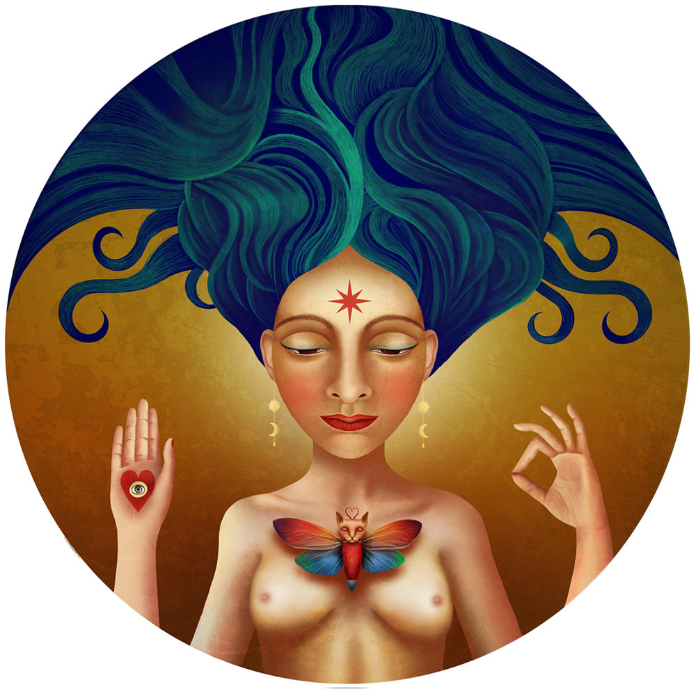 Tableau réalisée sur commande – Tableau rond par Anouchka Nowa - "Bouddha baby"