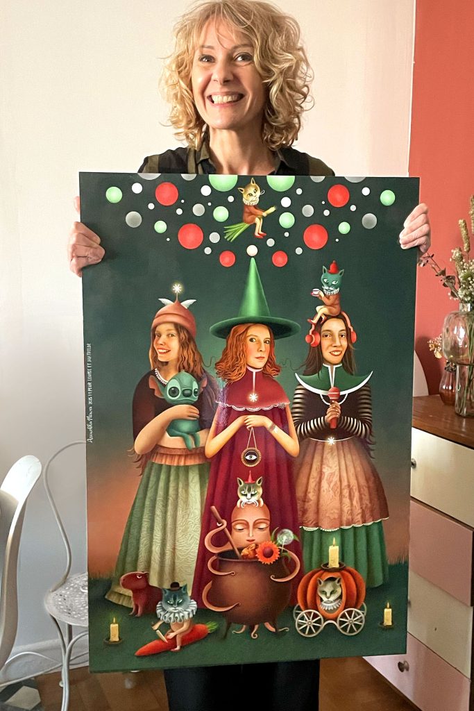 Anouchka Nowa avec un portrait réalisé sur commande